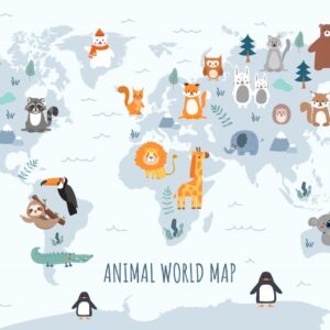 Fototapeta dla dzieci Mapa Świata ze Zwierzętami