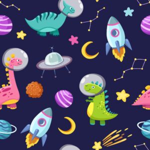 Tapeta dla dzieci Dinozaury w Kosmosie